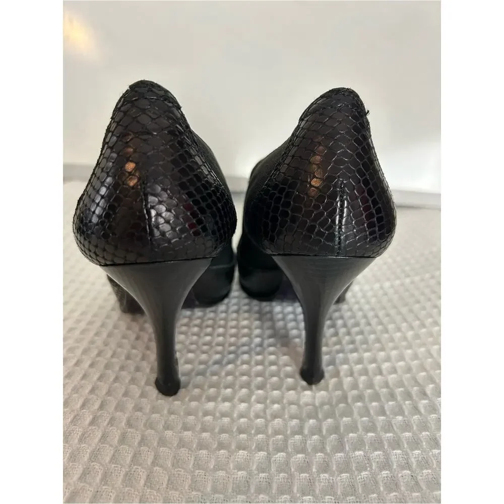 Donald J Pliner Medea Black Snake Embossed Heeled Booties Size 7.5 M